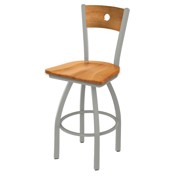 25" Swivel Counter Stool, Nickel Finish, Med Back, Med Maple Seat